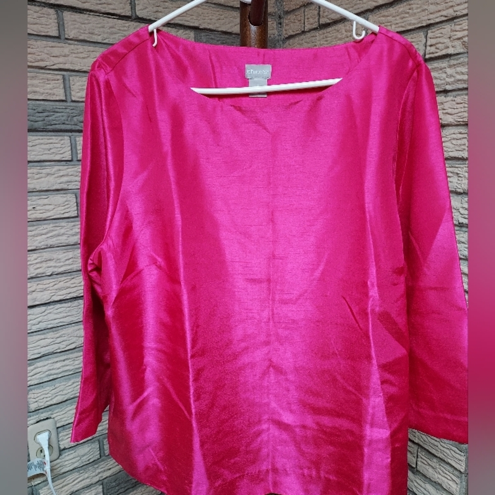 NWT Chico's Pink Women's Satin Like Top Chicos Sz3